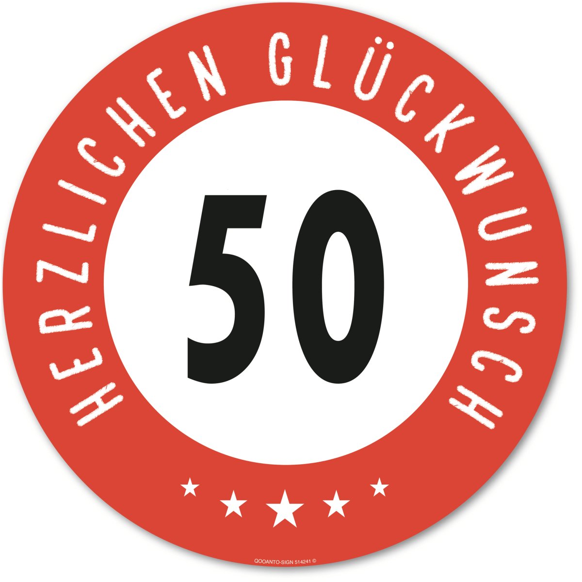 50 Geburtstagsschild oder Aufkleber mit Text "Herzlichen Glüchwunsch" aus Alu-Verbund oder Selbstklebefolie mit UV-Schutz - QOOANTO-SIGN