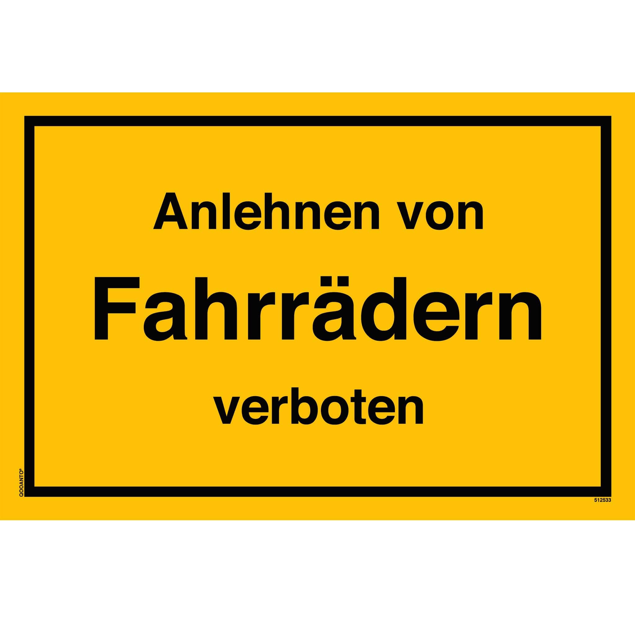 Anlehnen von Fahrrrädern verboten, gelb, Schild