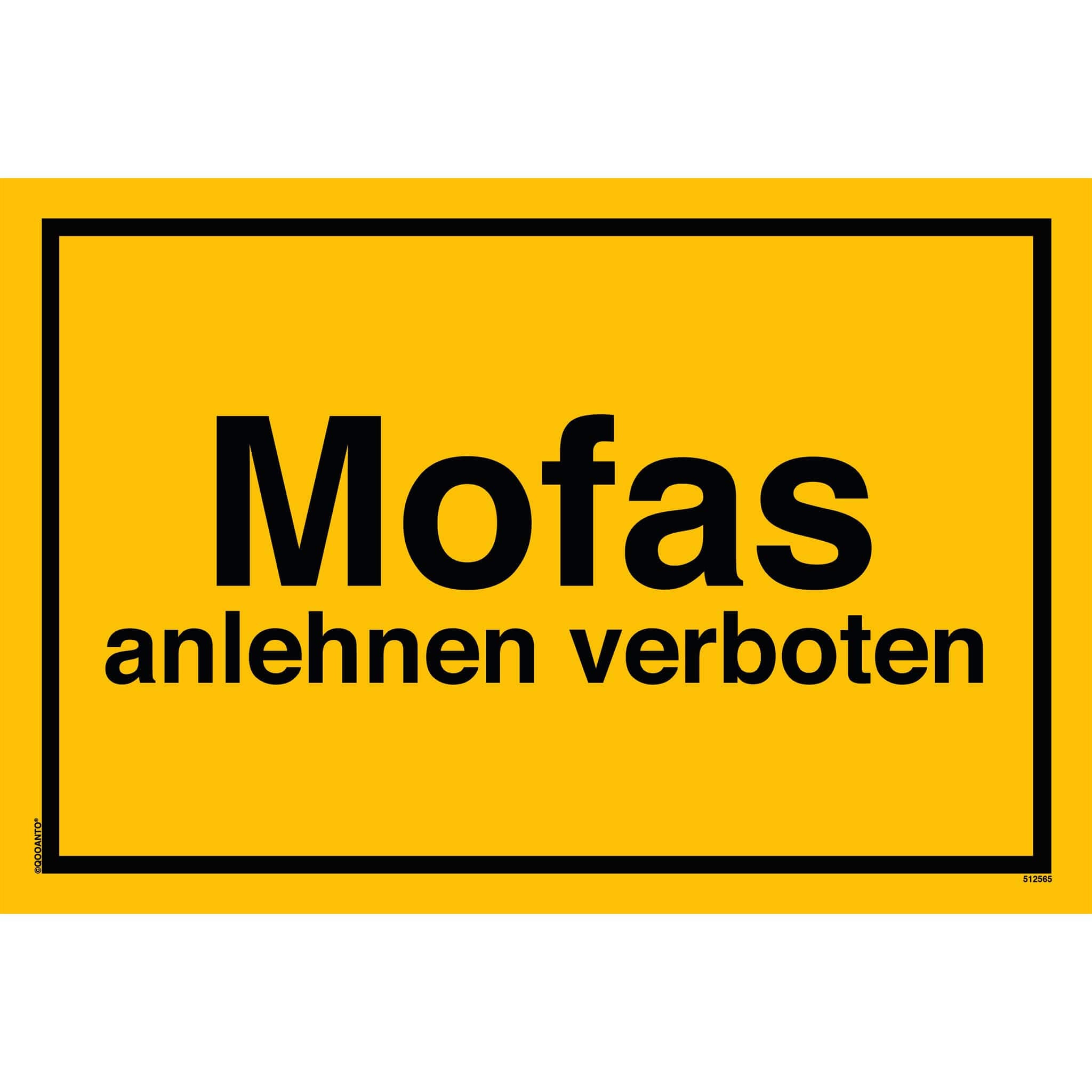 Mofas anlehnen verboten, gelb, Schild