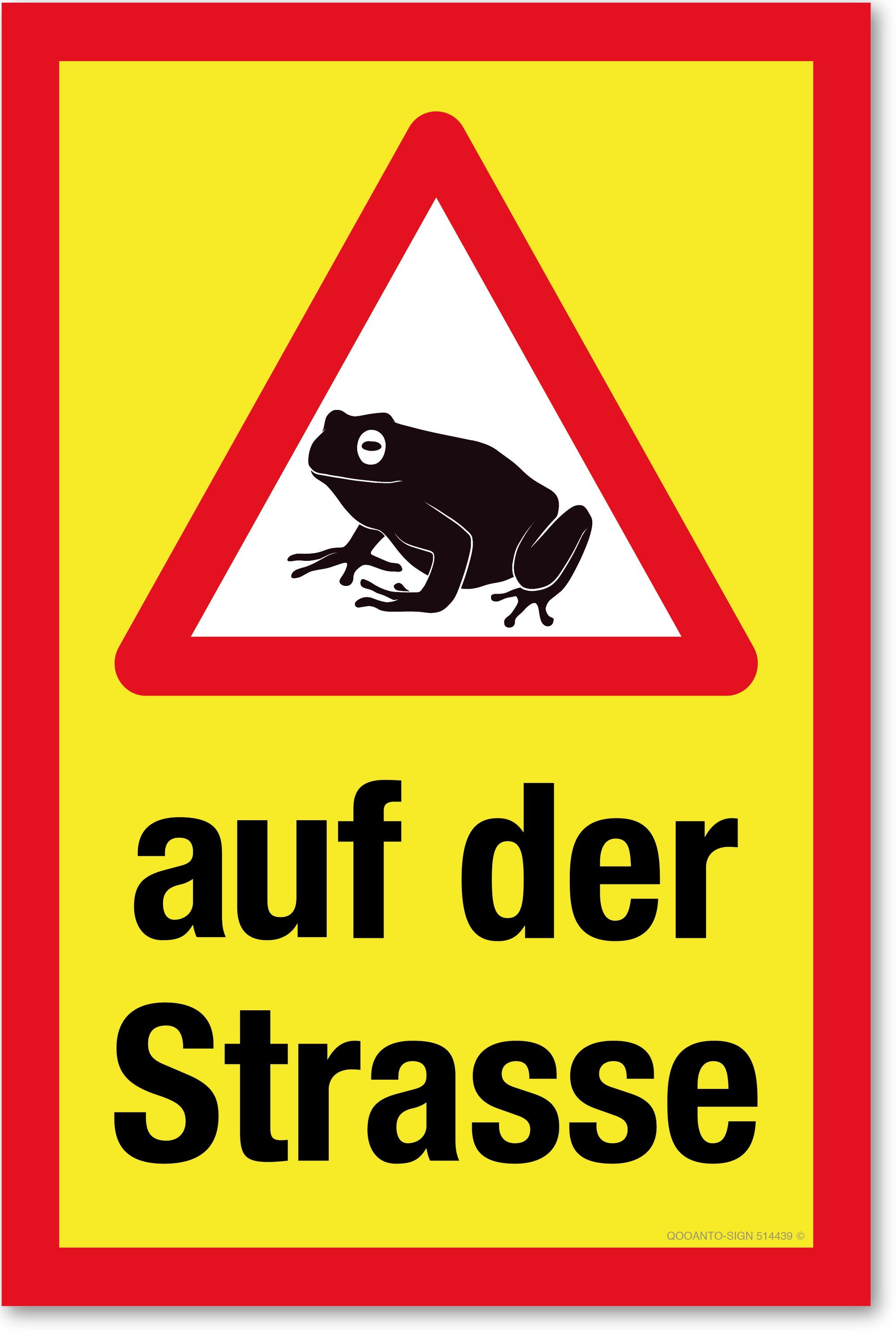 Warndreieck mit Frosch - auf der Strasse, gelb, Schild oder Aufkleber
