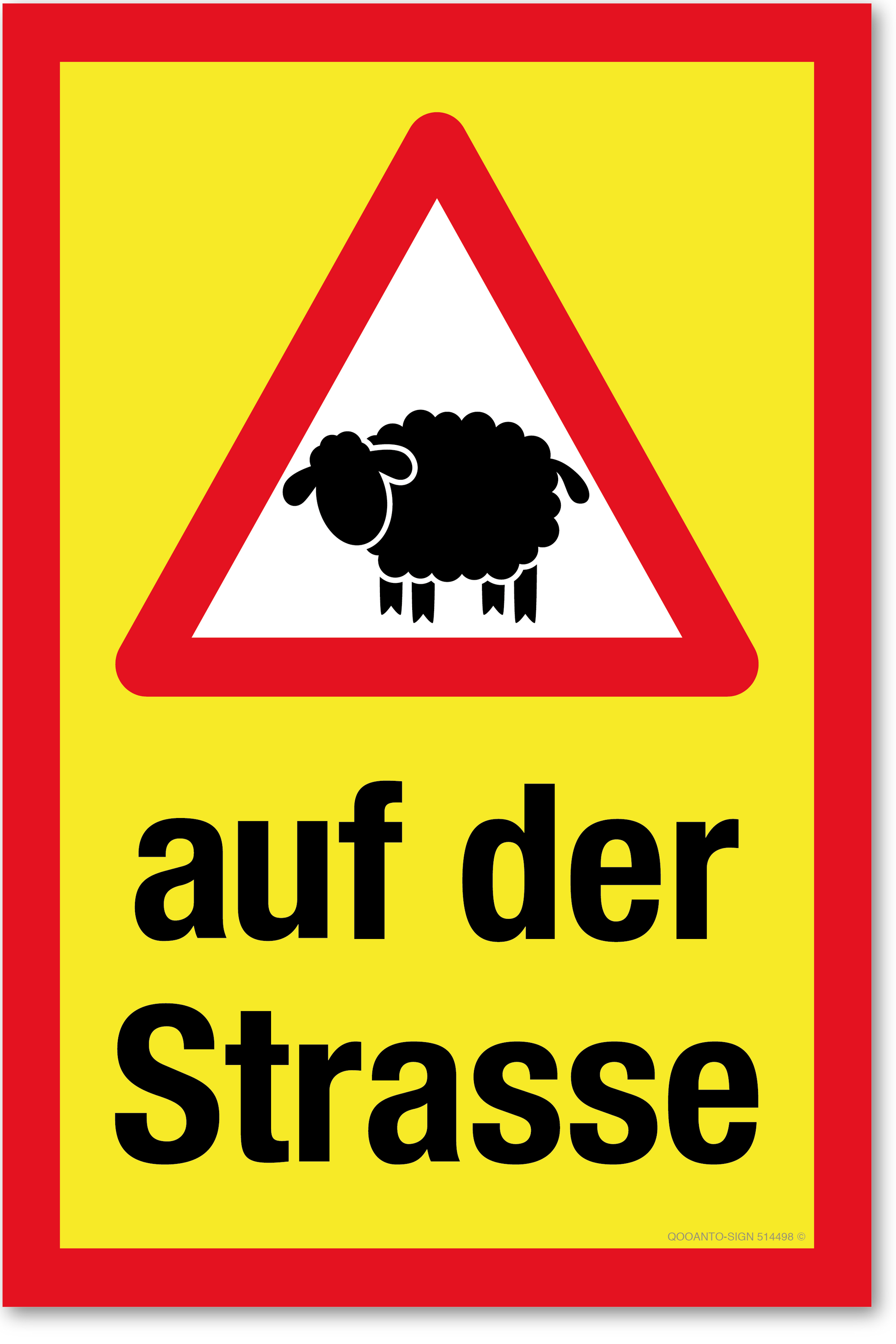 Warndreieck mit Schaf - auf der Strasse, gelb, Schild oder Aufkleber