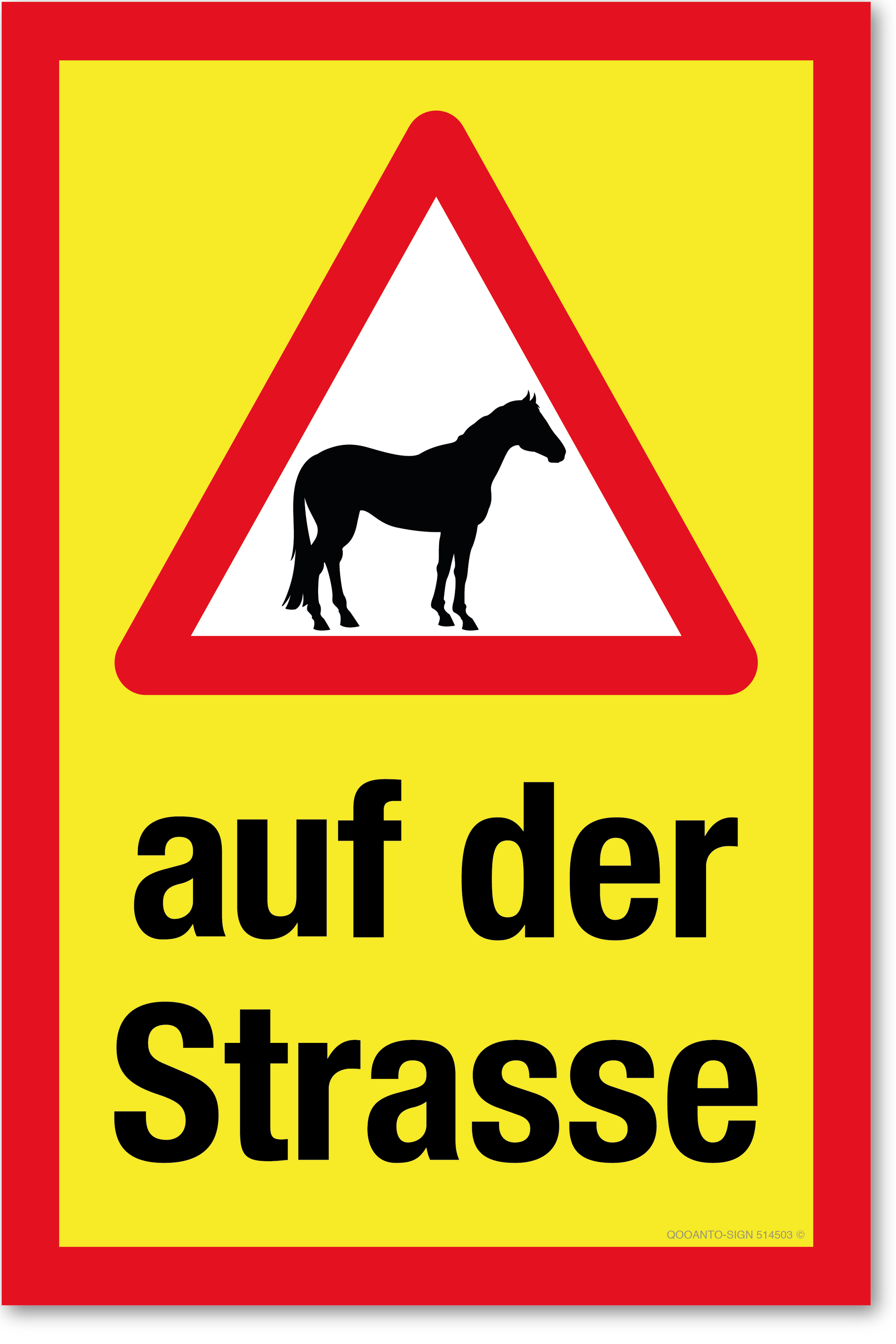 Warndreieck mit Pferd - auf der Strasse, gelb, Schild oder Aufkleber