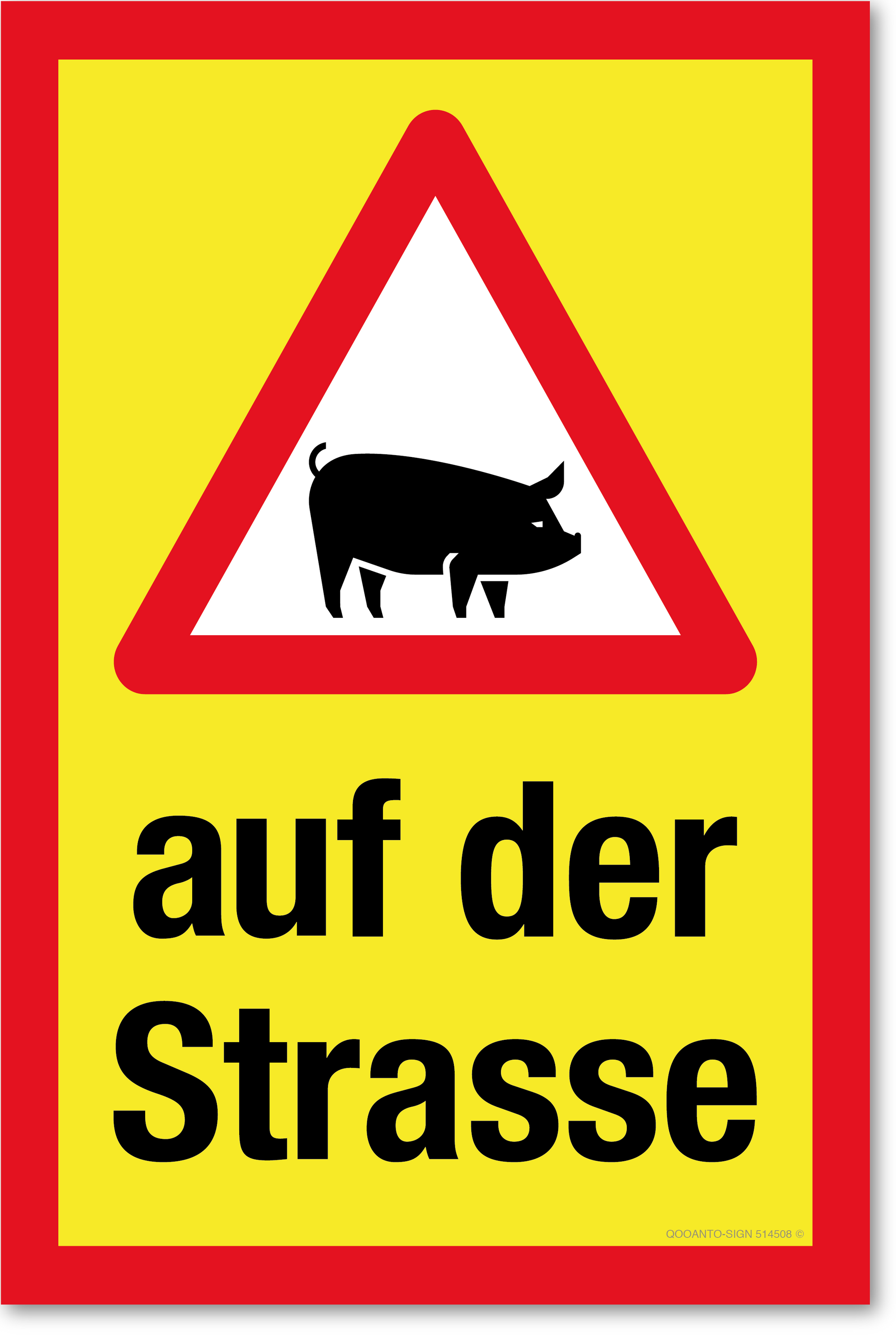 Warndreieck mit Schwein - auf der Strasse, gelb, Schild oder Aufkleber
