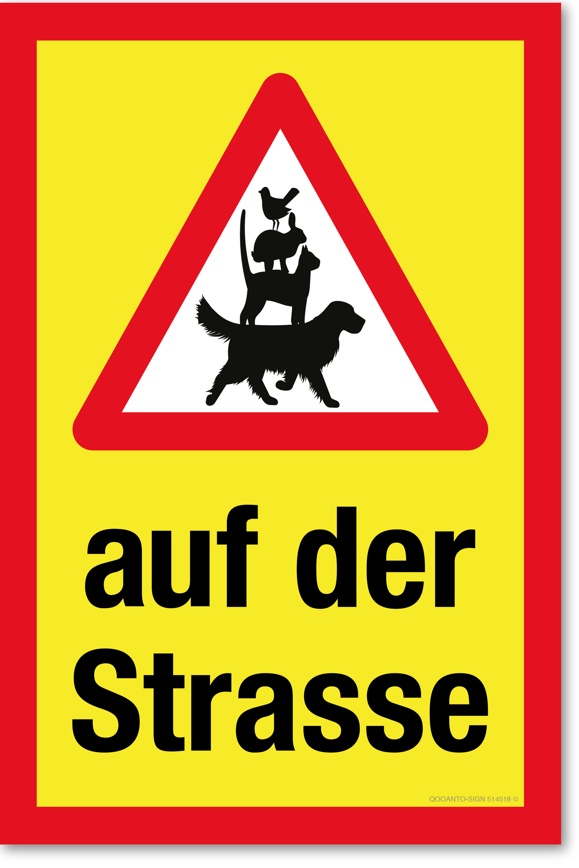 Warndreieck mit Haustiere - auf der Strasse, gelb, Schild oder Aufkleber