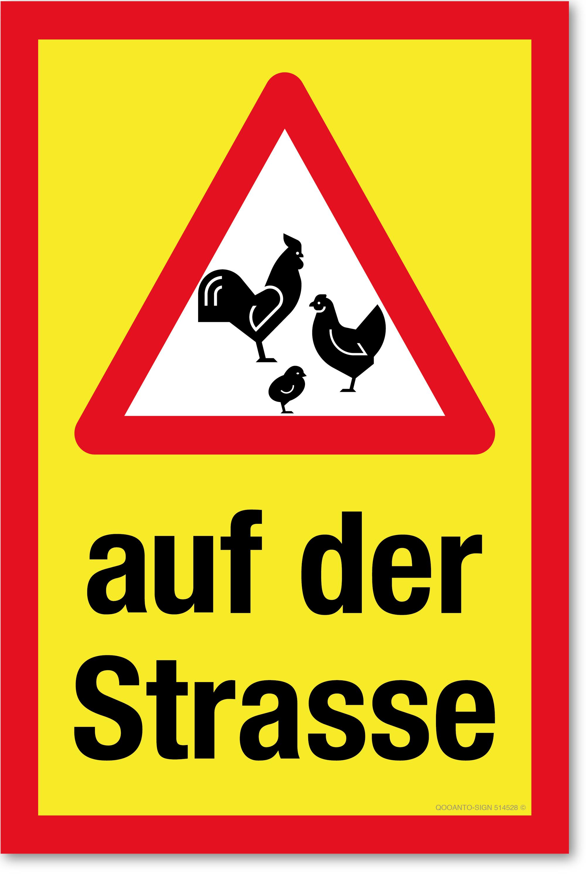 Warndreieck mit Hühner - auf der Strasse, gelb, Schild oder Aufkleber