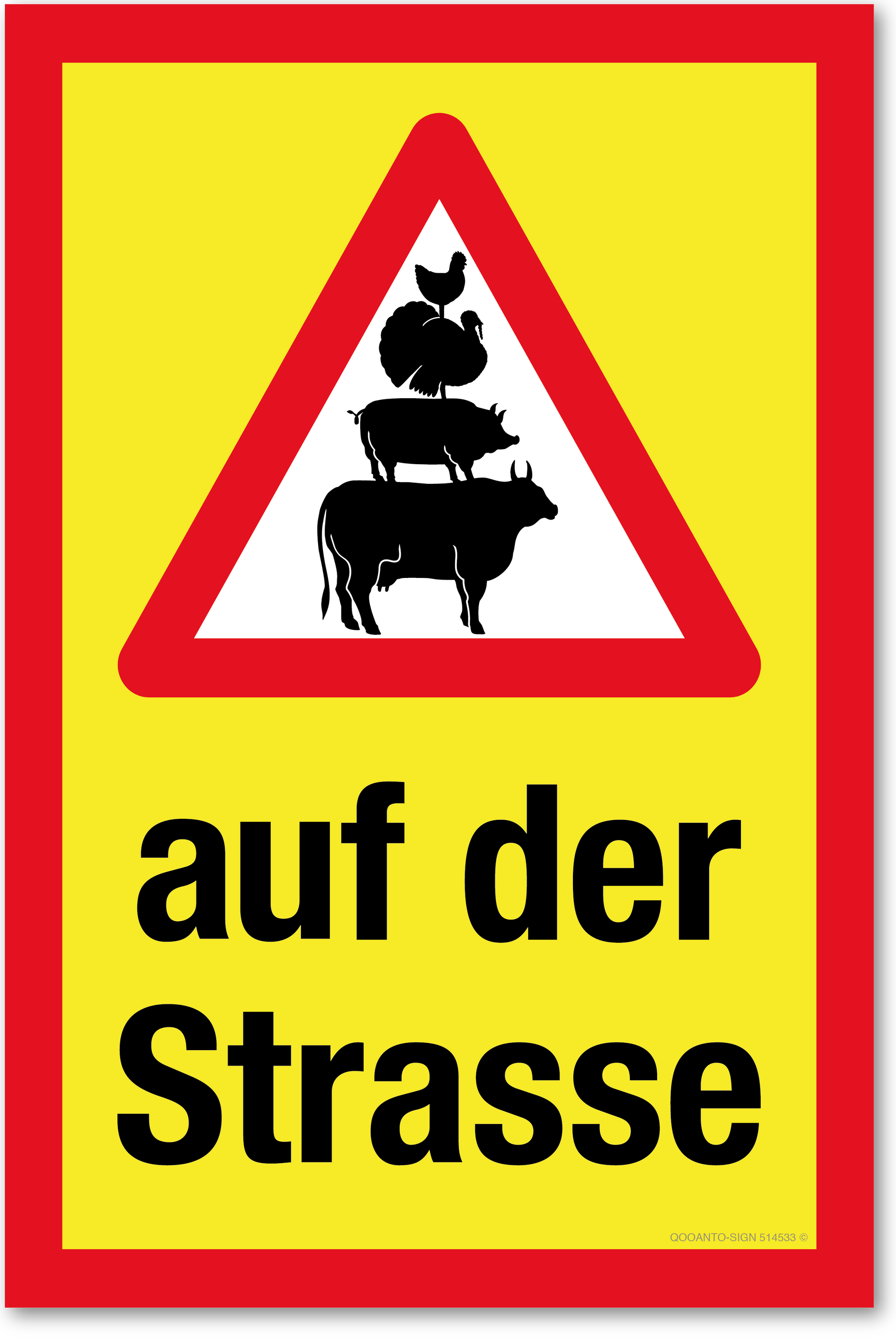 Warndreieck mit Bauernhoftiere - auf der Strasse, gelb, Schild