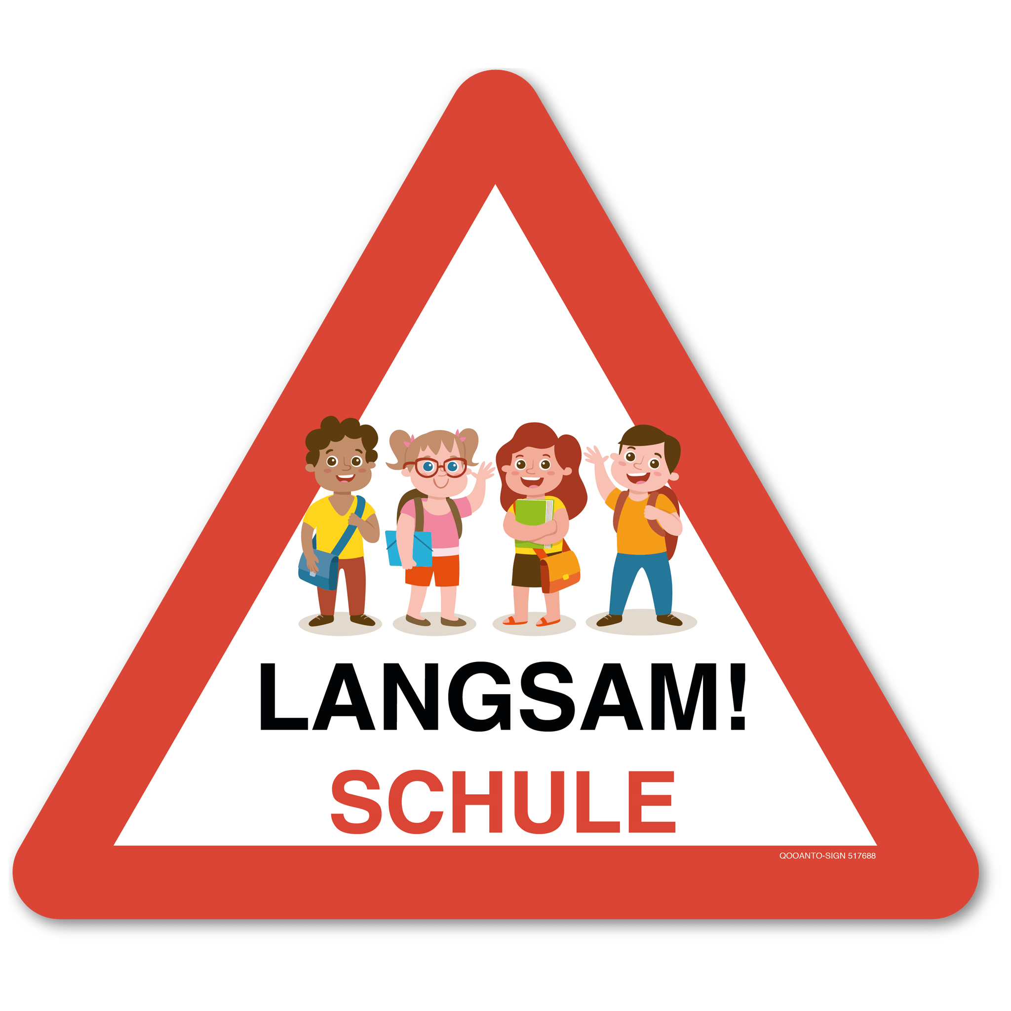Warndreieck Langsam! Schule Kinder mit Schultasche, Schild oder Aufkleber