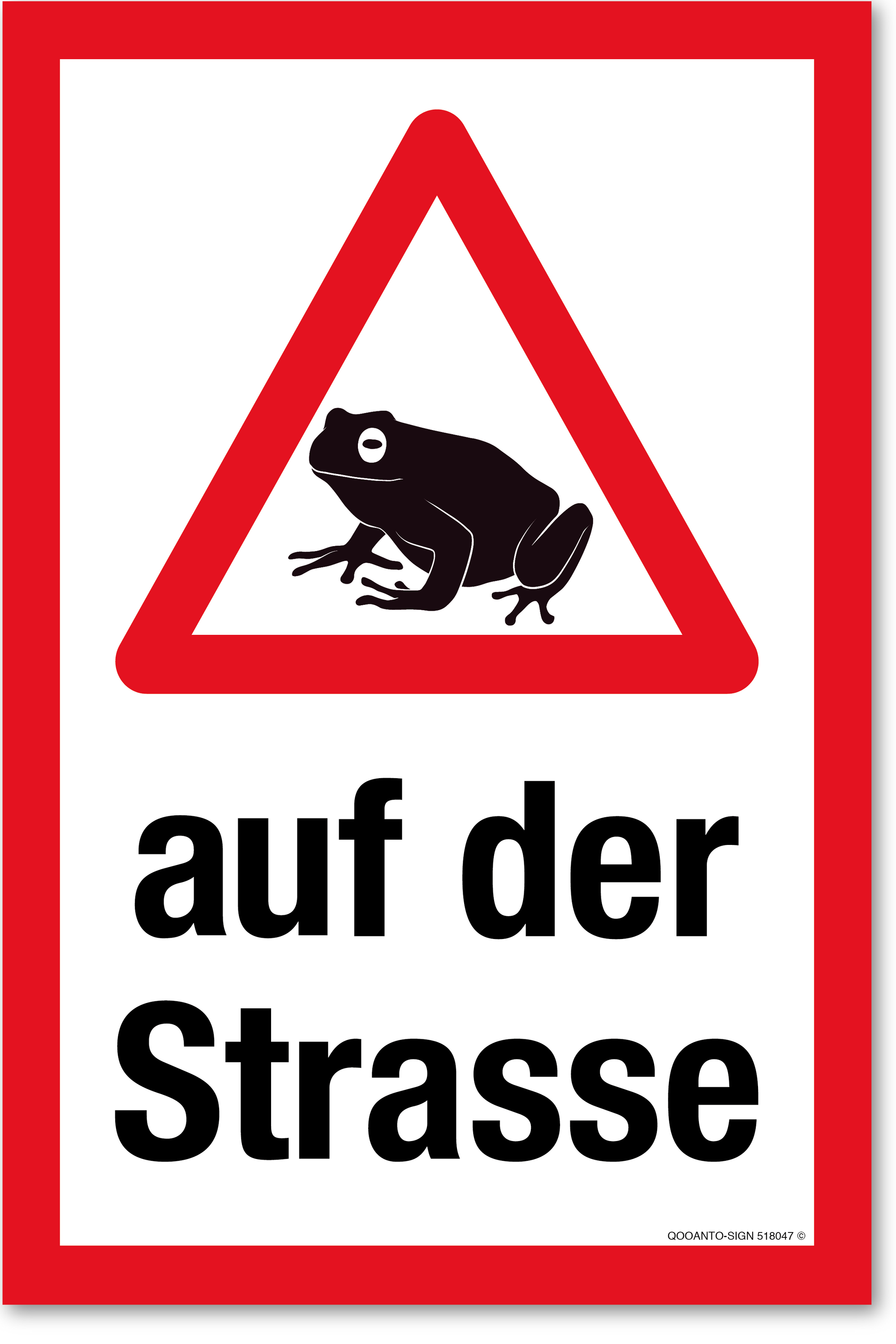 Warndreieck mit Frosch - auf der Strasse, weiss, Schild oder Aufkleber