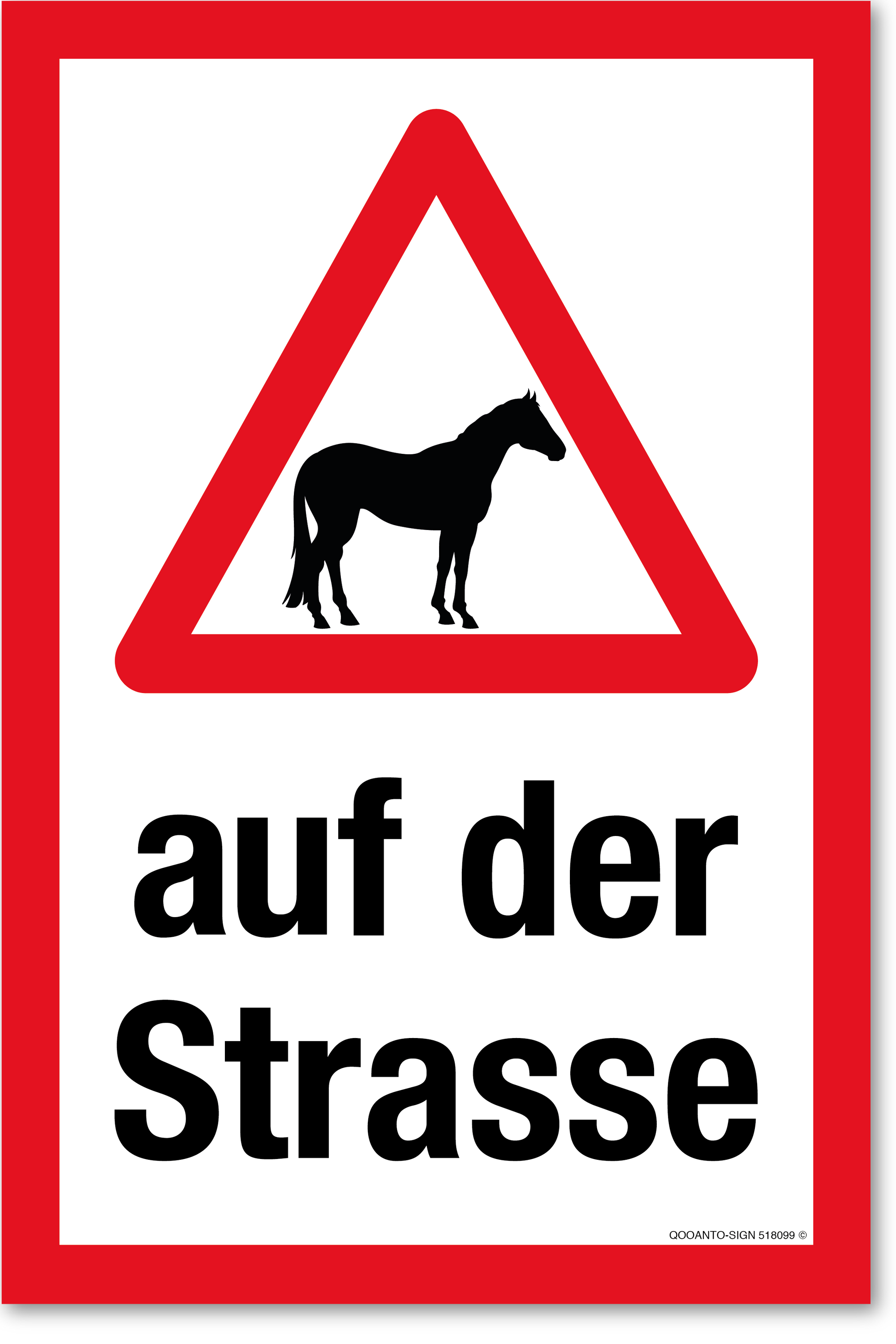 Warndreieck mit Pferd - auf der Strasse, weiss, Schild oder Aufkleber
