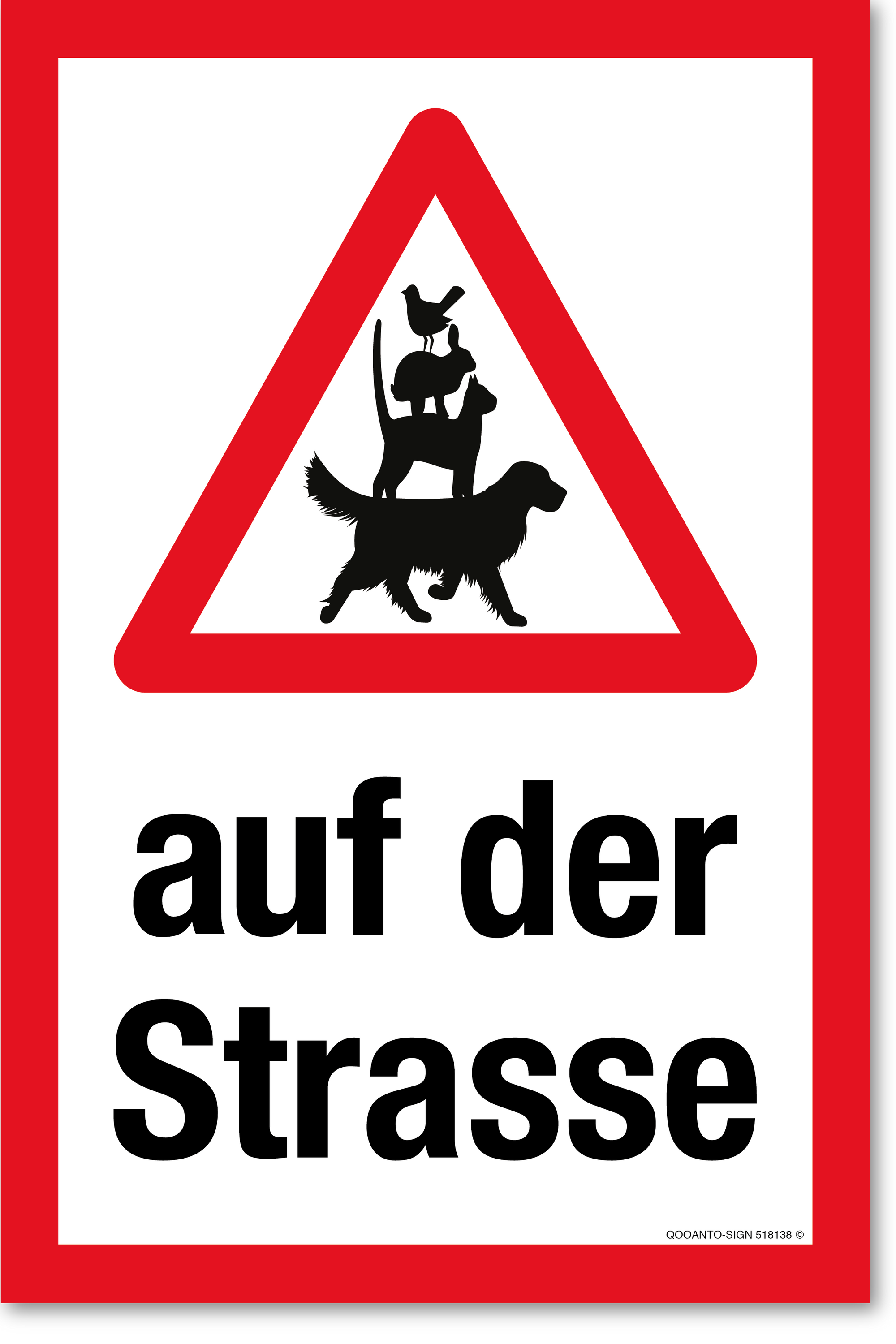 Warndreieck mit Haustiere - auf der Strasse, weiss, Schild oder Aufkleber