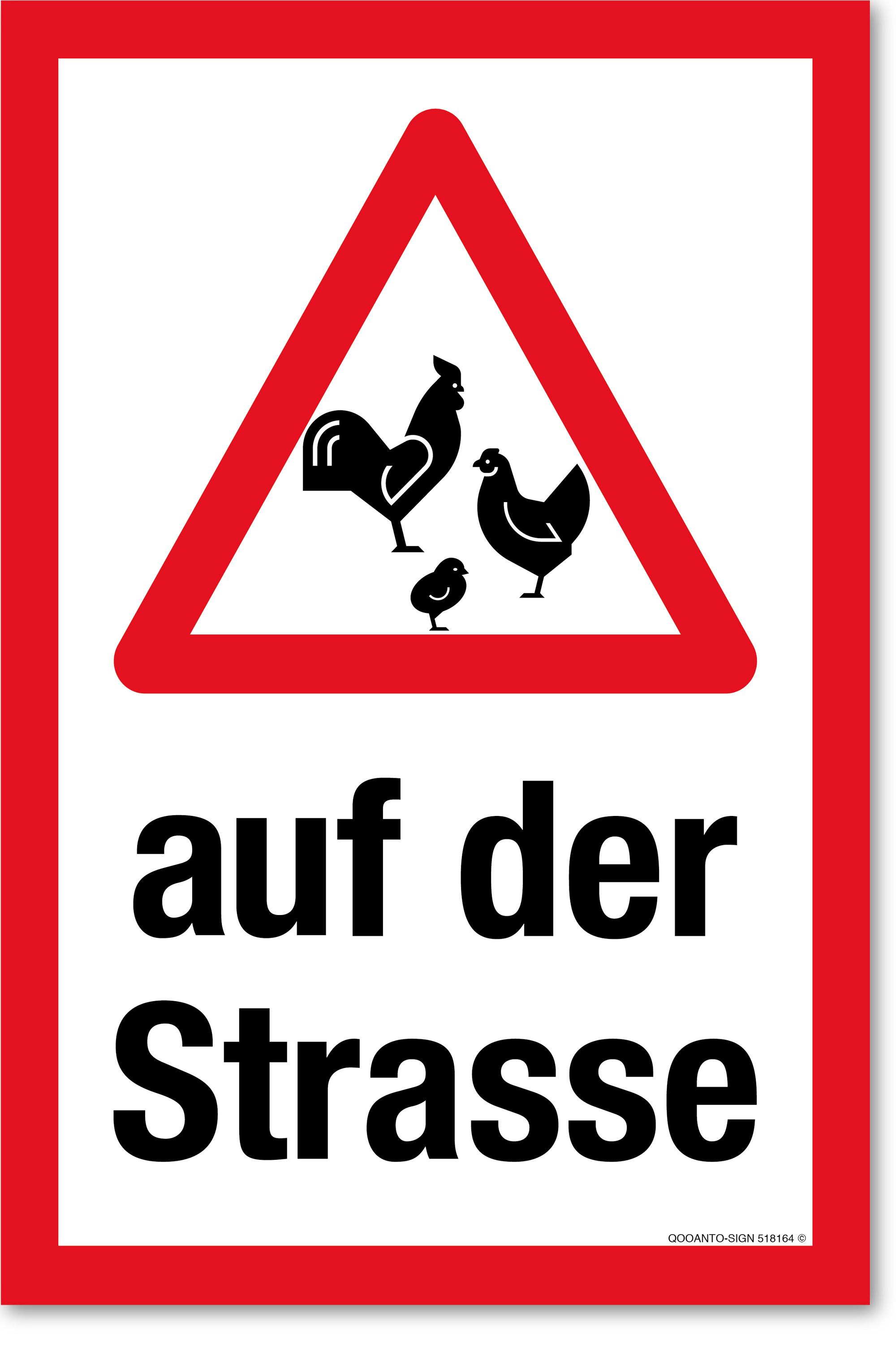 Warndreieck mit Hühner - auf der Strasse, weiss, Schild oder Aufkleber