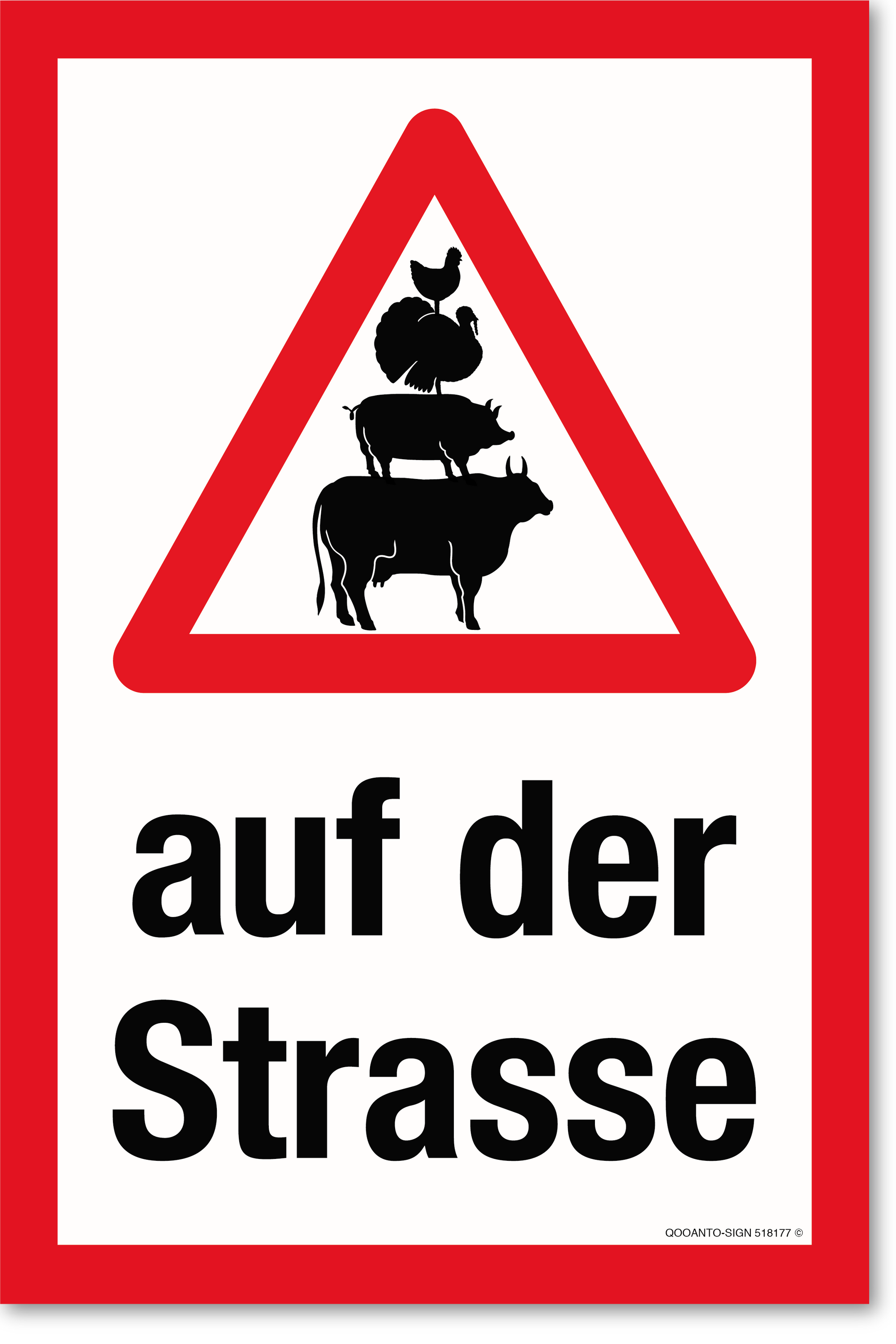 Warndreieck mit Bauernhoftiere - auf der Strasse, weiss, Schild oder Aufkleber