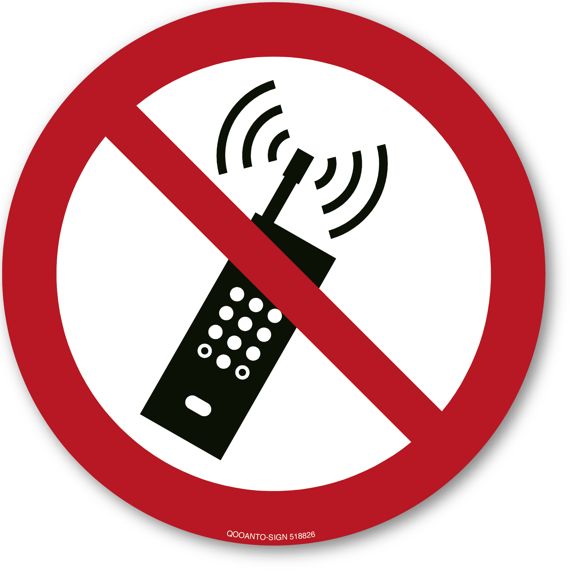 Eingeschaltete Mobiltelefone verboten, Schild oder Aufkleber