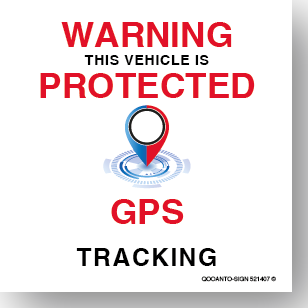 WARNING THIS VEHICLE IS PROTECTED GPS TRACKING, Hinweisaufkleber mit UV-Schutz, weiss