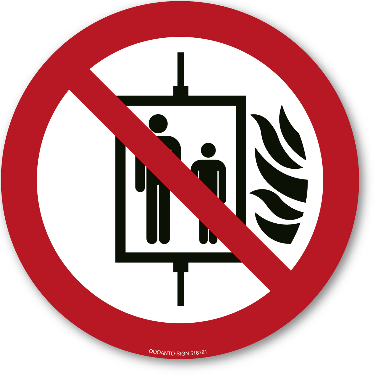 Aufzug Im Brandfall Nicht Benutzen, EN ISO 7010, P020 Verbotsschild oder Aufkleber aus Alu-Verbund oder Selbstklebefolie mit UV-Schutz - QOOANTO-SIGN