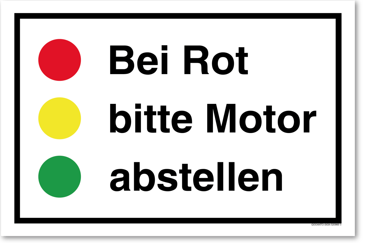 Bei Rot Bitte Motor Abstellen Schild aus Alu-Verbund mit UV-Schutz - QOOANTO-SIGN