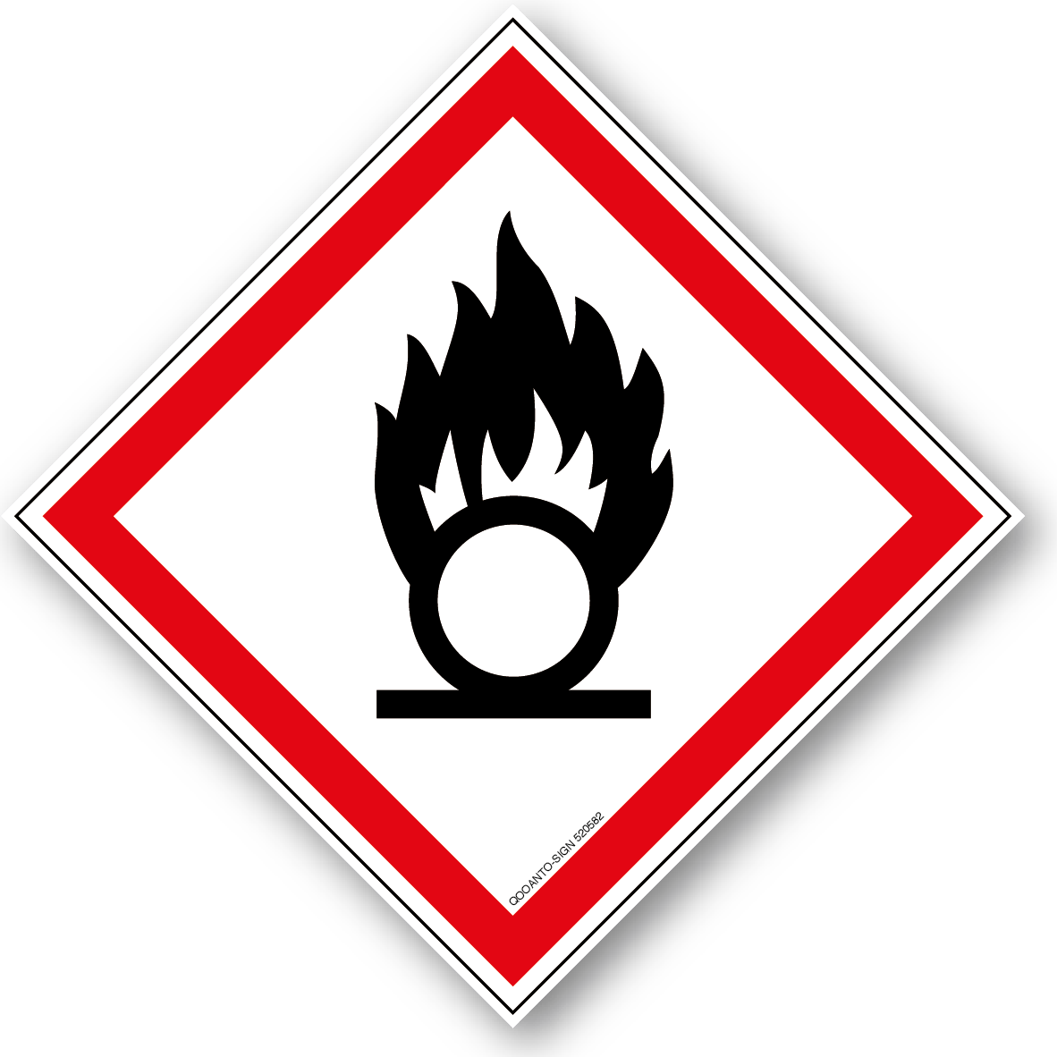 Brandfördernd, GHS03 Gefahrstoffschild oder Aufkleber aus Alu-Verbund oder Selbstklebefolie mit UV-Schutz - QOOANTO-SIGN
