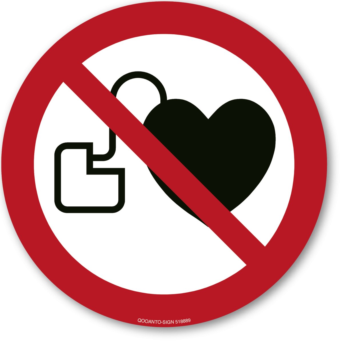 Kein Zutritt Für Personen Mit Herzschrittmachern Oder Implantierten Defibrillatoren, EN ISO 7010, P007 Verbotsschild oder Aufkleber aus Alu-Verbund oder Selbstklebefolie mit UV-Schutz - QOOANTO-SIGN