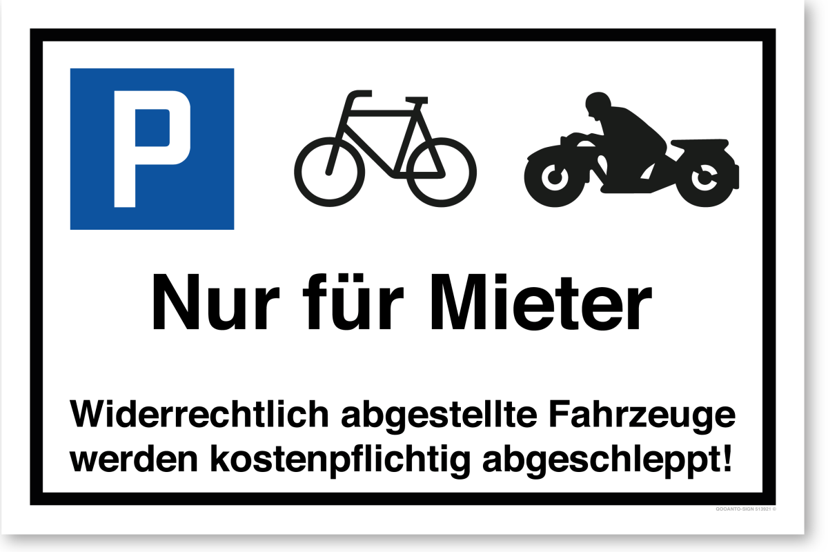 Parkplatzschild, Velo & Motorrad - Nur Für Mieter, aus Alu-Verbund mit UV-Schutz - QOOANTO-SIGN