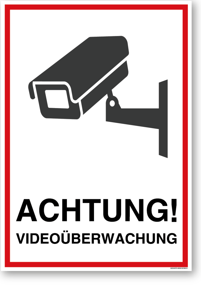 Videoüberwachung Aufkleber, ACHTUNG Videoüberwachung, aus Selbstklebefolie mit UV-Schutz - QOOANTO-SIGN