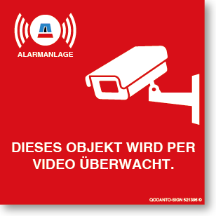 Videoüberwachung Aufkleber, Video Überwachungsschild, aus Selbstklebefolie mit UV-Schutz - QOOANTO-SIGN