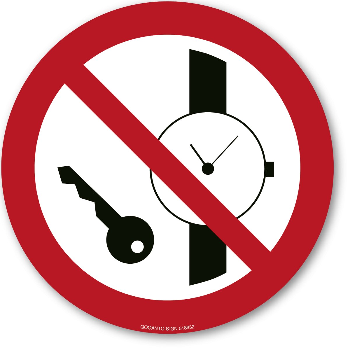 Wegweiser Schild oder Aufkleber, Mitführen Von Metallteilen Oder Uhren Verboten, aus Alu-Verbund oder Selbstklebefolie mit UV-Schutz - QOOANTO-SIGN